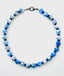 18" Blue and White 12mm Faceted Agate Ball Necklace With Lapis Heishi and A Sterling Silver Clasp