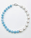 18" White Freshwater Baroque Pearl and Faceted Aquamarine Ball Necklace