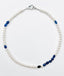 18" Faceted Blue Sapphire and 6mm White Pearl Necklace with Sterling Silver Clasp