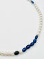 18" Faceted Blue Sapphire and 6mm White Pearl Necklace with Sterling Silver Clasp