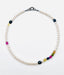18" Multicolor Sapphire and 6mm White Freshwater Pearl Necklace with Sterling Silver Clasp