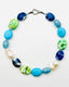 18" Lemon Chrysoprase, Faceted Sodalite, Aquamarine Barrel Quartz,Turquoise and White Baroque Pearl Mix Necklace