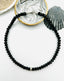 17" Black Spinel Faceted Rondelle Necklace with Single Sterling Silver, Diamond Center Rondelle and Sterling Silver Clasp