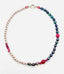 18" Pink and Peacock Freshwater Pearl Necklace with Pink Sapphires Sterling Silver Clasp