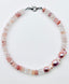 18" Faceted Strawberry Quartz Rondelle and Natural Baroque Pearl Necklace