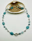 18" Aquamarine, Freshwater Pearl and White Pyrite Necklace with a Sterling Silver Diamond Clasp