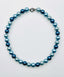 18" Mixed Shades of 12mm Blue Mother of Pearl Ball Necklace with Diamond Clasp