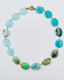 18" Flat Faceted Peruvian Opal, Amazonite and Aqua Chalcedony Mixed Necklace with Two Tone Diamond Clasp