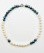 18" 10-11mm White and Peacock Edison Freshwater Pearl Necklace with Sterling Silver and Diamond Clasp