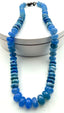 18" Faceted Blue Chalcedony and Denim Lapis Rondelle Necklace with Sterling Silver Diamond Clasp