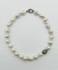 18" Aquamarine Diamond Bead and White Baroque Pearl Necklace with Sterling Silver Diamond Clasp
