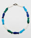 18" Large Hand-Carved Mother of Pearl, Lapis, Turquoise, and Malachite Necklace with Sterling Silver and Diamond Clasp