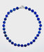 18" AAA Faceted Lapis Coin and Pyrite Necklace with Sterling Silver and Diamond Clasp