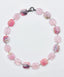 18" Flat Faceted Pink Opal and Rose Quartz Necklace with Sterling Silver Multicolor Spinel Clasp