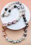 30" White, Natural Peacock and Grey Baroque, Freshwater Pearl Necklace with Vermeil and Rhodium Diamond Clasp