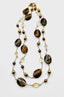 36" Tiger'S Eye Tan Freshwater Pearl Citrine Gold Pyrite Necklace with Gold Vermeil Clasp