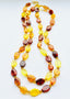 36" Flat Multicolor Amber Nugget and Faceted Golden Quartz Ball with Vermeil Clasp
