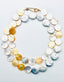 36" Large Yellow Mother of Pearl Teardrop and Large White Coin Pearl Necklace with Gold Filled Hook