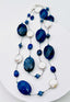 36" Faceted Sodalite, Lapis and White Freshwater Coin Pearl Necklace
