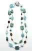 36" Multi Shape Larimar, Aquamarine, and Pyrite Necklace