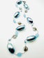 36" Natural Blue Philippine Shell with Round Faceted Blue Opal and Sky Blue Freshwater Pearl Necklace