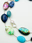 36" Large Oval Turquoise, Lemon Chrysoprase, Puffy Abalone, Barrel Aqua Quartz, Lapis, and White Baroque Pearl Necklace