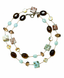 36" Larimar Square, Faceted Oval Smoky Quartz, Abalone Coin, and Aquamarine Necklace