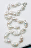 36" Lustrous Extra Large Organic Shaped White Baroque Pearl with Sterling Silver Organic Shaped Toggle Closure