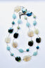 33" Mystic Flat Labradorite, Trolleite Coin, AAA Hand Cut Oval Aquamarine, and Mystic Large Flat Agate Necklace