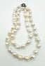 36" 14-16mm Large White Baroque Freshwater Pearl Necklace with No Spacing and Large Diamond Sterling Silver Clasp