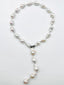 24" Medium and Large Freshwater White Baroque Pearl Lariat with Sterling Silver Diamond Clasp