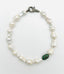 18" 16mm Freshwater White Baroque Short Necklace with Emerald and Diamond Bead and Large Diamond Sterling Silver Clasp 18"