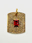 14K Yellow Gold Ruby and Pave Diamond Dog Tag Pendant