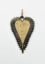 Large Two Tone Vermeil and Sterling Silver Fluted Pave Diamond Heart, 2"