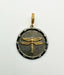 Two Tone Rhodium and Gold Vermeil Diamond Dragonfly Disc Pendant