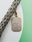 Pave Diamond White Silver Dog Tag Pendant with Gold Vermeil Frame