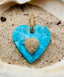 Natural Turquoise Heart Pendant with Vermeil Pave Diamond Heart Center, 18K Gold, Sterling Silver