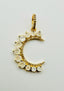 Rainbow Moonstone and Diamond Crescent Moon Pendant with Gold Vermeil