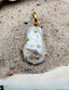 White Baroque Pearl Pendant with Embedded Diamond