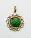 Shamrock Engraved Green Jade Raw Diamond 18K YG Vermeil Pendant, 1.5"