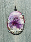 Ruby and Diamond Purple Agate Oval Pendant, Sterling Silver