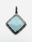 Faceted Aquamarine Sterling Silver Diamond Square Pendant