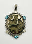 One Of A Kind Blue Topaz, Pyrite, and Diamond Druzy Pendant with 1.71 Cts Diamond and Sterling Silver