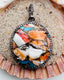 Rare Natural Kingman Turquoise, Spiny Oyster and Copper Diamond Mohave Round Sterling Silver Pendant