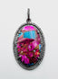 Rare Natural Kingman Pink and Blue Turquoise and Diamond Mohave Oval Pendant