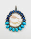 Blue Sapphire and Sleeping Beauty Turquoise Pendant with Freshwater Pearl and Diamonds