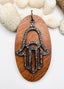 Oval Wood and Diamond Sterling Silver Hamsa Pendant