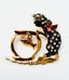 1960's Fishing Cat Rhinestone & Enamel Gold Tone Brooch, 1.5"