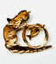 1960's Fishing Cat Rhinestone & Enamel Gold Tone Brooch, 1.5"