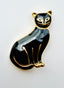 1980's Black Enamel and Gold Tone Cat Brooch, 2"